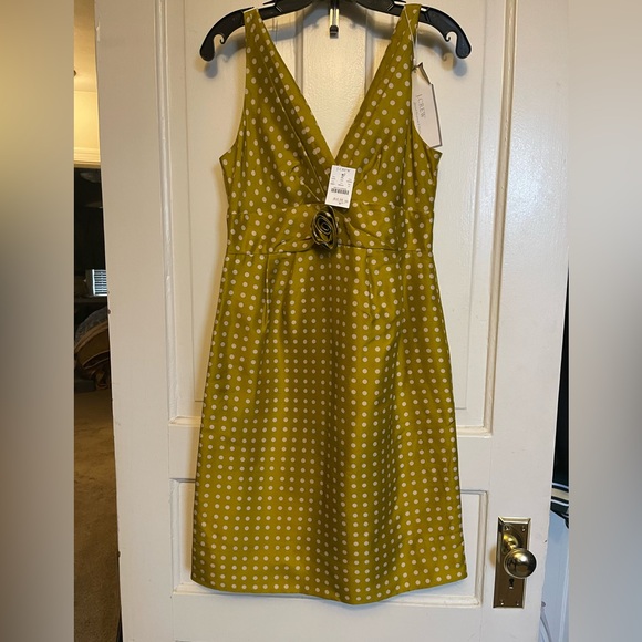 J. Crew NWT Mustard Polka Dot Midi Dress - Picture 3 of 11
